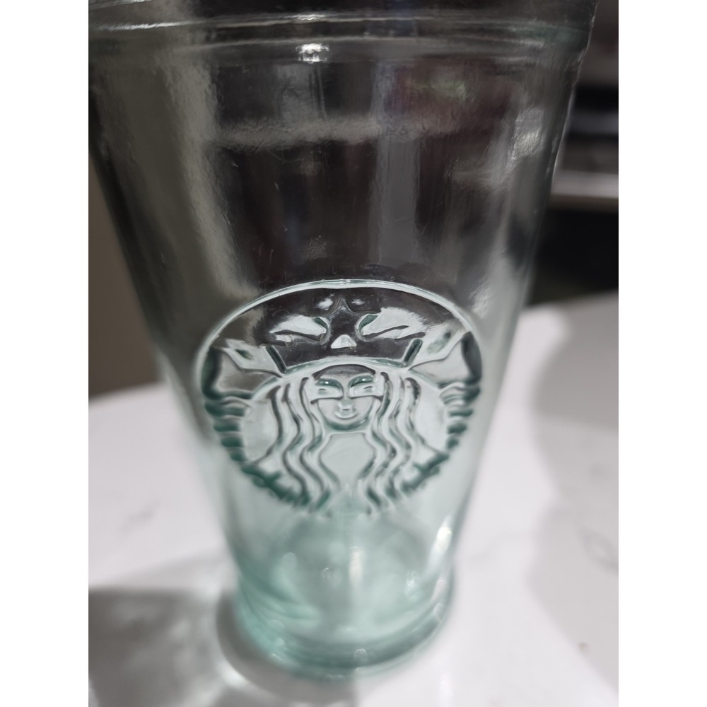 Starbucks Coffee Grande Clear Recycled Glass Tumbler Cup 16 oz Made in SPAIN